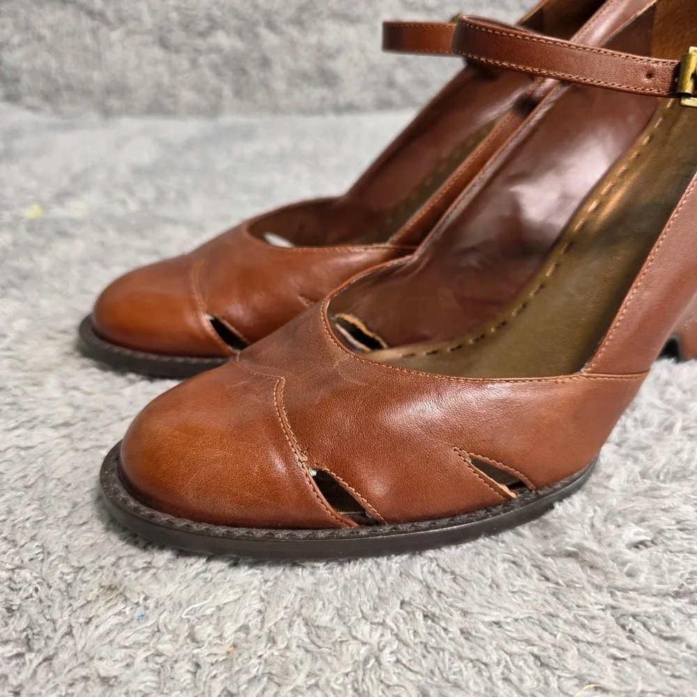 Gianni Bini Mary Jane Wedge Cognac Brown Leather Art Heels Womens 8.5M Excellent